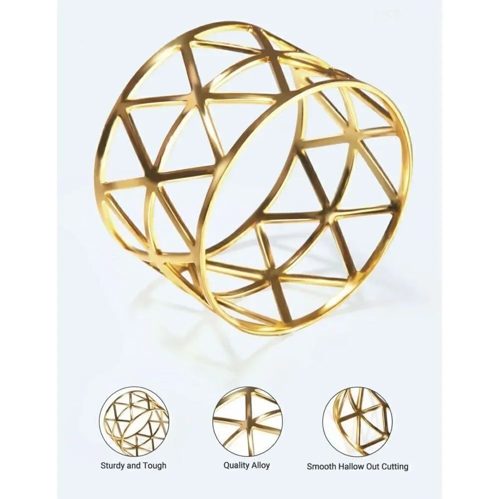 12 Pack Napkin Rings Holders Gold Color Hollow Design Décor Dinner Party